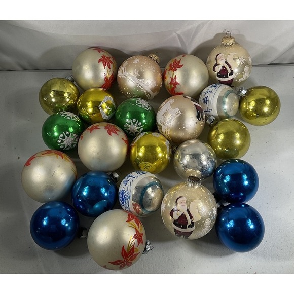 Old Vintage Glass ORNAMENTS Lot Christmas Bulbs KITCHY  Lot Of 23 Vintage Round Christmas Bulbs Glass Ornaments